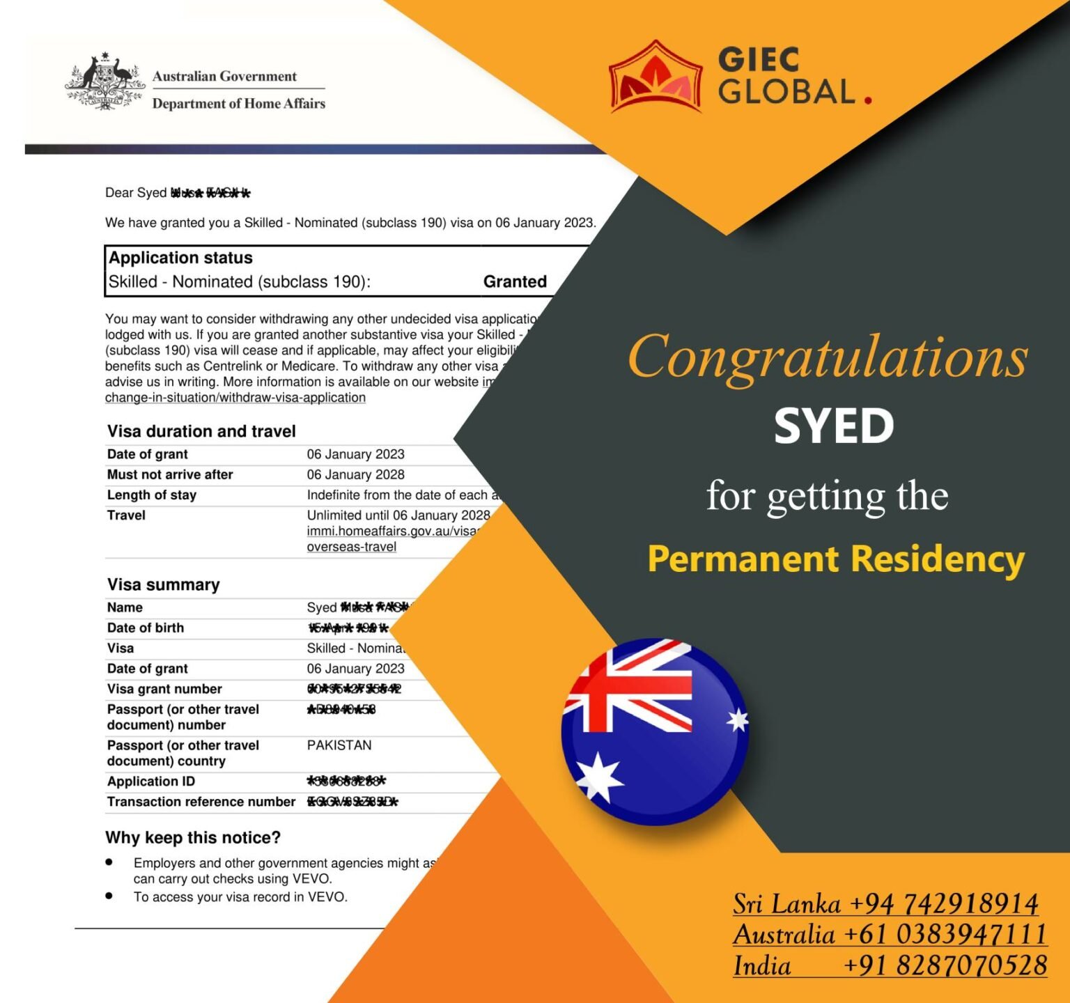 Australia PR Granted SYED